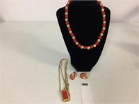 VNTG RED/GOLDTONE NECKLACES & EARRINGS