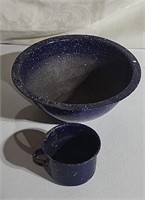 Vintage Enamel Mixing Bowl and Mug