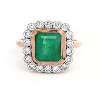14ct R/G Emerald and diamond ring