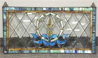 Stained & leaded glass window with jewels - 36" x