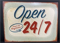 Open Metal 24/7 Sign w/tag