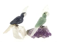 2 Stone Cockatoo Parrots on Crystals