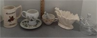 Ceramic dishes tea cups and plate, gravy dish and