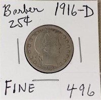 1916D Barber Quarter Fine