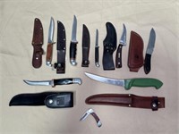 (8) FIXED & FOLDING KNIVES, KINFOLKS, SCHRADE, GS
