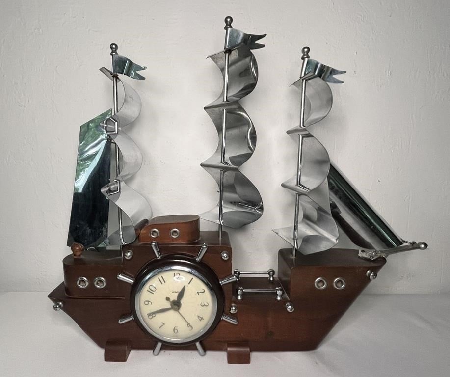 Vintage United Schooner Ship Clock Works
Wood &