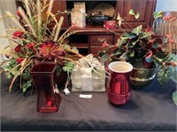 3 floral pieces & 2 vases