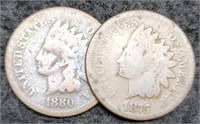 (2) Indian Head Cents: 1875, 1880