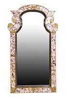 MOTHER-OF-PEARL INLAID FRAMED BEVELED GLASS MIRROR