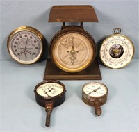 Vintage Barometers, Gauges + Postal Scale