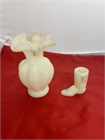 Fenton Hand Painted Boot & Vase
