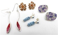 (4) COLOR STONE STERLING EARRINGS