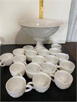 Kemple Milk Glass Punch Bowl Set