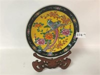 Painted Oreintal Plate w/ Carved Stand