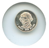 1 gram Silver Round - George Washington Skull,