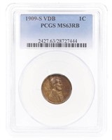 KEY DATE 1909-S LINCOLN WHEAT VDB 1 CENT PCGS MS63