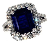 14k Gold 7.15 ct Emerald Sapphire & Diamond Ring