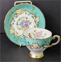 Tuscan Bone China Teal and Floral with Gold