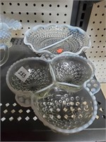 Hobnail Opalescent Moonstone Divided Dishes