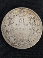 1916 Canadian Silver 50 Cent Coin