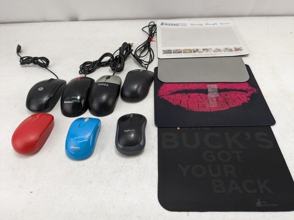 Assorted Computer Mice and Mouse Pads