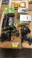 Xbox 360 games, controllers, Nintendo box, misc