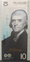 Prototype plasticized US Bank note $10