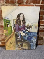 Y2k Oil Painting of Woman Sitting in Chair