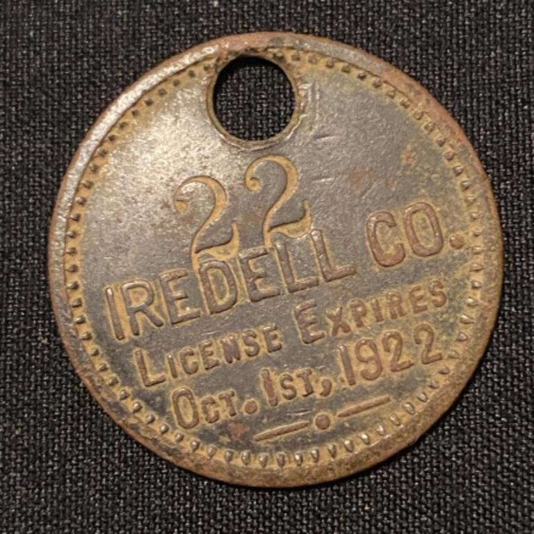 1922 NC Iredell County Dog Tax Tag