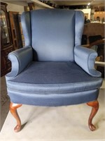 Blue Spotted Fabric Wingback Chair