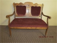 Edwardian settee, open arm chair, upholstered seat