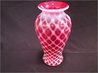 Fenton 9 1/2" cranberry lattice opalescent vase