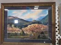 Large Framed Pueblo Print, Approx. 39" x 31"