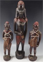 3 AFRICAN WOODEN TRIBAL FIGURES 12" TALL VINTAGE