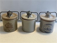 3- Crock wire clamp stoneware pottery  lock top