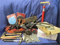 tote of tools -tire pump -hammers -ext. cords -etc