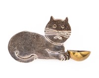 Taxco Mexico Sterling Cat Bowl Brooch Pin