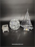 3 Lead Crystal Pieces-Sailboat is Cristal d Argues