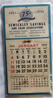 1959 Desk Calendar Sewickley Savings Corapolis, PA