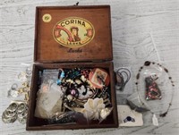 Corina Larks Wood Box w/ Misc Jewelry