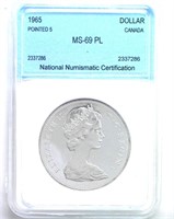 1965 Pointed 5 Dollar NNC MS69 PL Canada