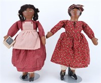 Two June Wildash Folk Art Black Dolls