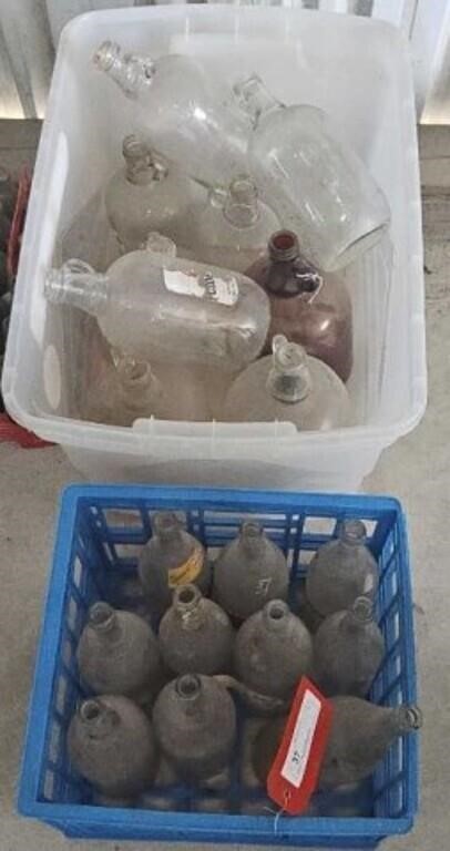 variety of vintage glass bottles & jugs