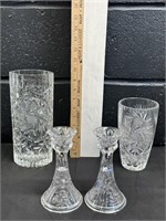 Pinwheel Crystal Vases & Candlestick Holder- VH