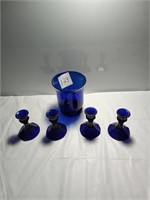 Vintage cobalt blue candle holders with flower