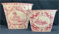 Pair of Red Toile Metal Baskets