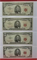 Eight 1963 Red Seal Five Dollar Notes Including