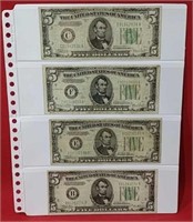 Eight Various Five Dollar Notes