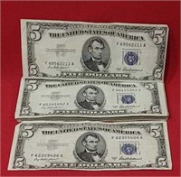 Twenty Five 1953a Five Dollar Silver Certificates