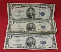 Twenty Five 1953b Five Dollar Silver Certificates